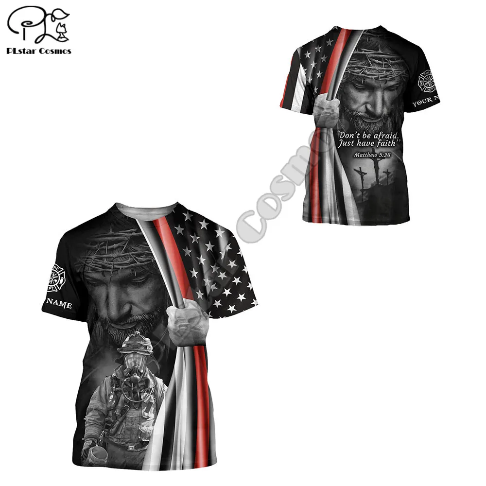 

PLstar Cosmos Firemen Firefighters Customized Name 3D Printed Summer T-Shirts Short-Sleeve Tee Men/Women Casual Streetwear F26