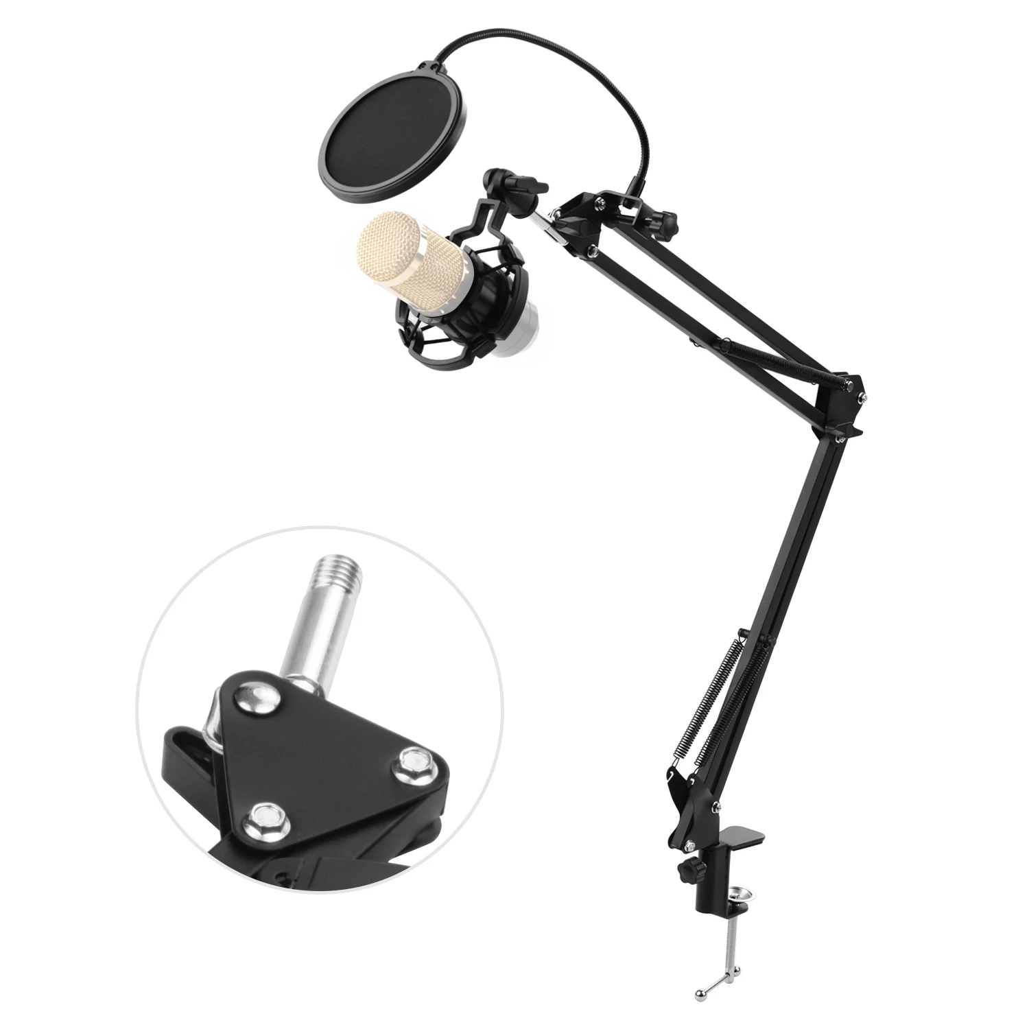 

Foldable Microphone Stand Heaby Duty Metal Mic Arm Bracket with Shock Proof Holder Windshield PFilter for Studio Recording