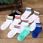 Носки женские классические, модные школьные, в полоску, для пар, хлопковые, белые, черные, повседневные, черные, карамельные цвета, милые в стиле харадзюку