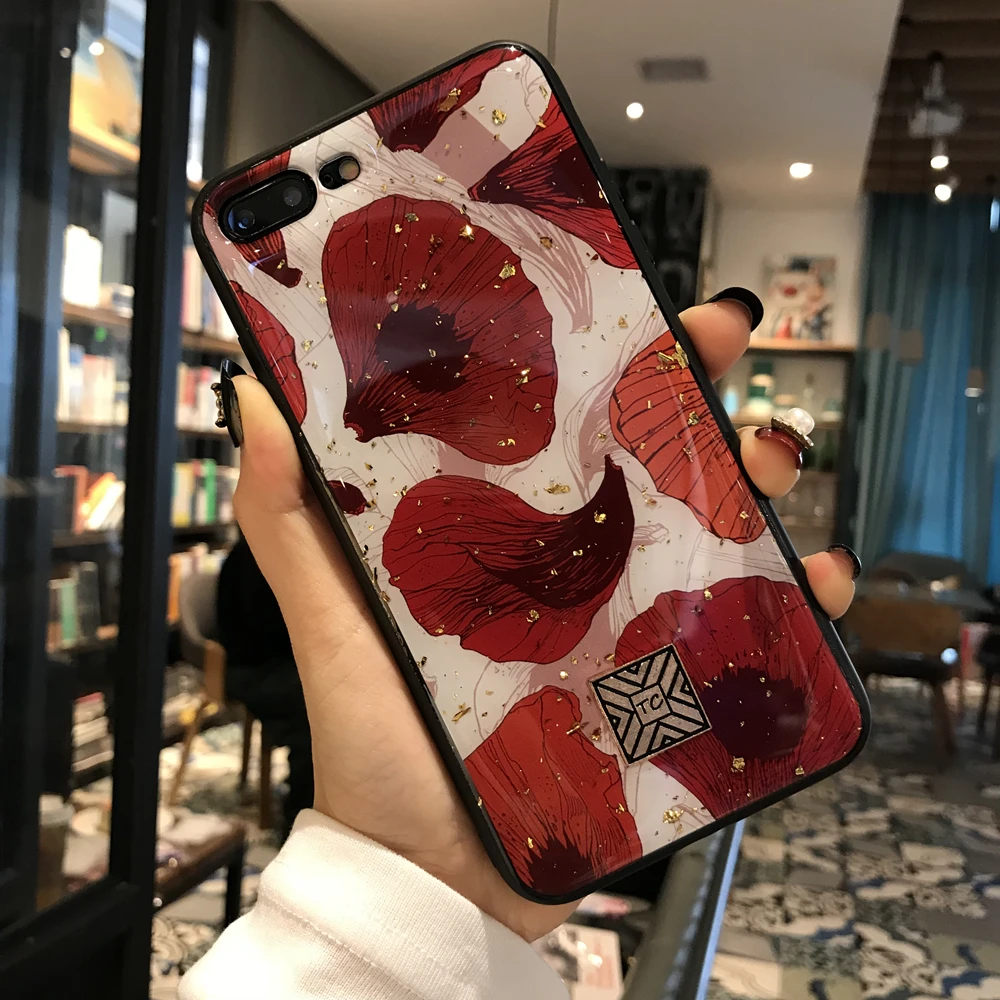 Case For iPhone 7 8 6 6s Plus Soft TPU Granite Geometry Cover X XS Max XR oft Gold Foil Marble Bling Phone |