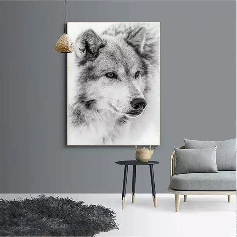 Диких животных Постер "Волк" Wall Art HD принт на холсте с Черный и Белый Волк