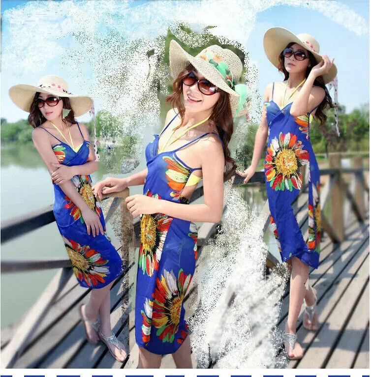 Летний женский пляжный купальник в стиле бохо с v образным вырезом и цветочным