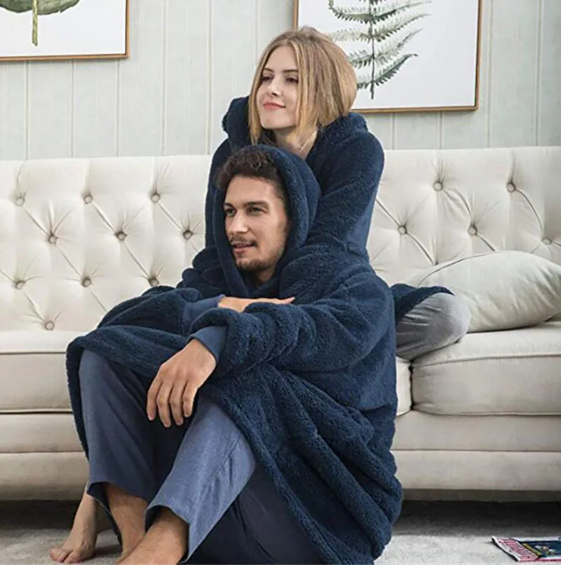 Новое Флисовое одеяло с рукавами уличные одеяла капюшоном и карманами теплая