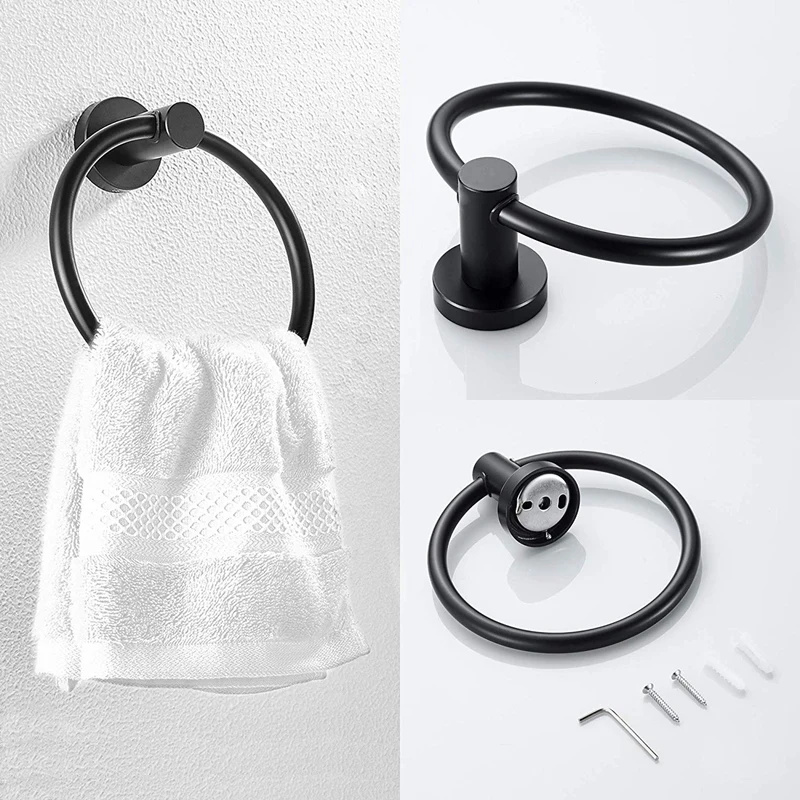 

Bathroom Hardware Accessories Set Matte Black 3-Piece Set Includes Hand Towel Ring, Robe Hook, Toilet Paper Holder Heavy Duty St