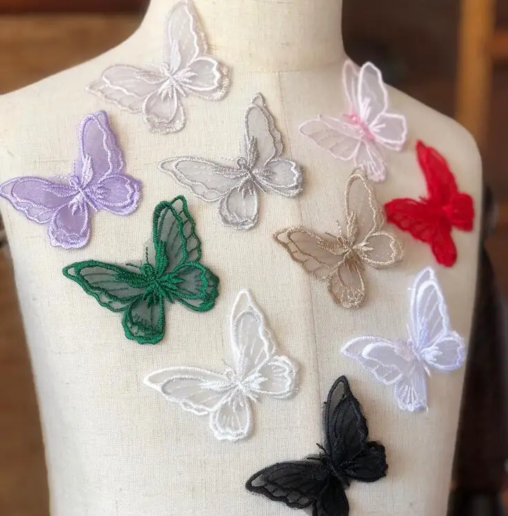 5 шт. 5*4 см черная розовая красная бабочка вышивка шитье Кружевная аппликация