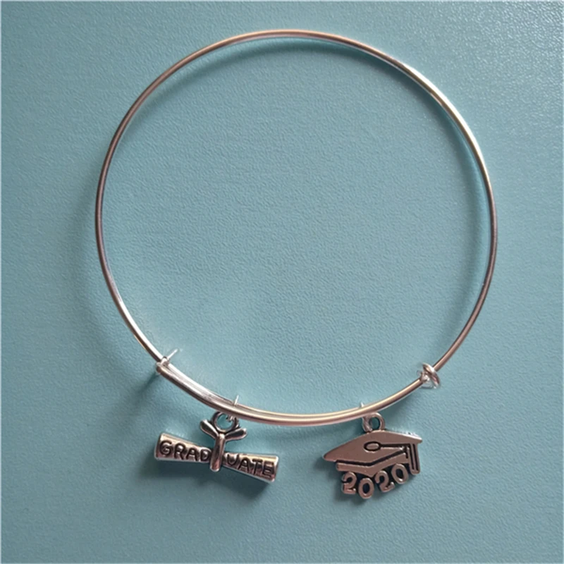 

2020 Graduation Cap on Silver Plated Adjustable Bangle / Graduation Great Gift / Diploma Pendant Bangle Graduation Jewelry