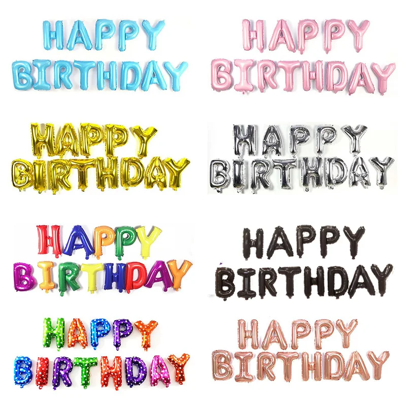 

13pcs Happy Birthday Letter Balloons 16inch Foil Ballons Birthday Party Decorations Rose Gold Silver Black Globos Gifts Supplies