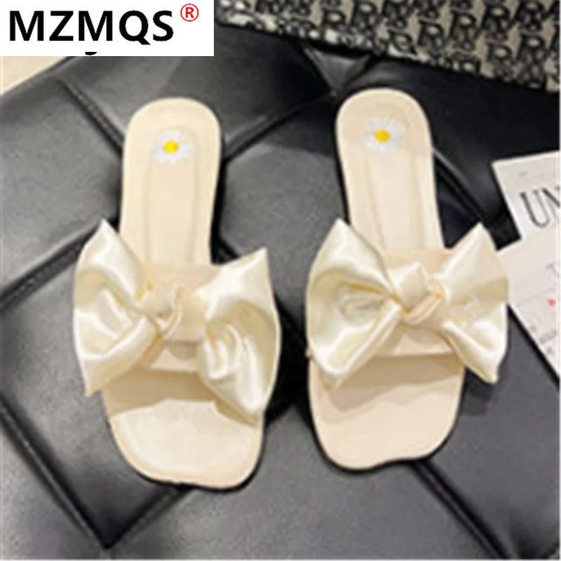 

Women's Bowknot Sandals 2021 Summer Casual Comfortable Flat Slippers Open Toe Fashion Flower Women's Shoes Beach Sandals Women