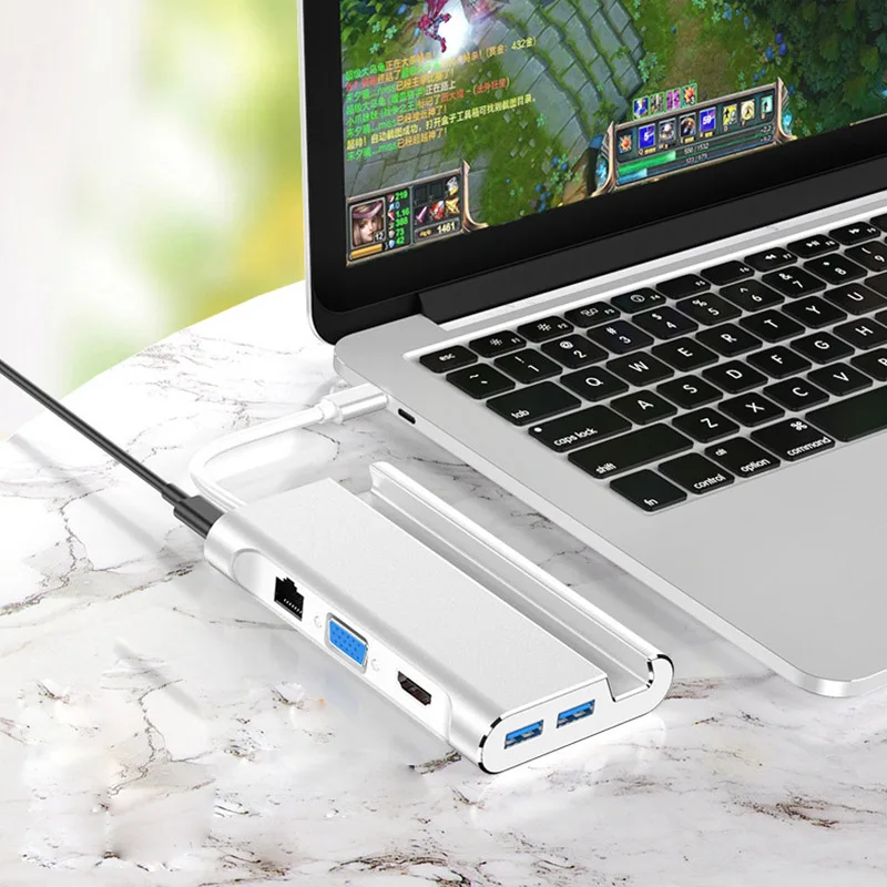 7 в 1 USB C 3 Тип до 4K совместимому с HDMI VGA Rj45 Gigabit Ethernet портами (стандарт 0 Порты и