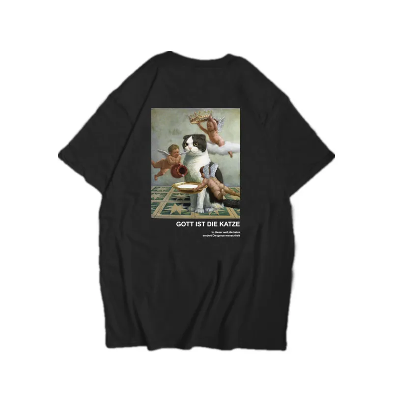 

2020 Men Hip Hop T Shirt Angel Cat Funny T-Shirt Streetwear Men Women Tshirts Summer Short Sleeve Tops Tees Cotton Spring