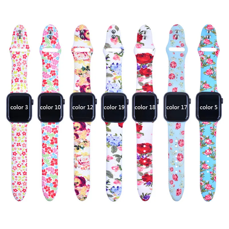 Ремешок с принтом для Apple watch 4 5 band 44 мм 40 мм iWatch 42 мм 38 мм силиконовый спортивный браслет ремешок Apple watch 4 3 2 1 Series 38
