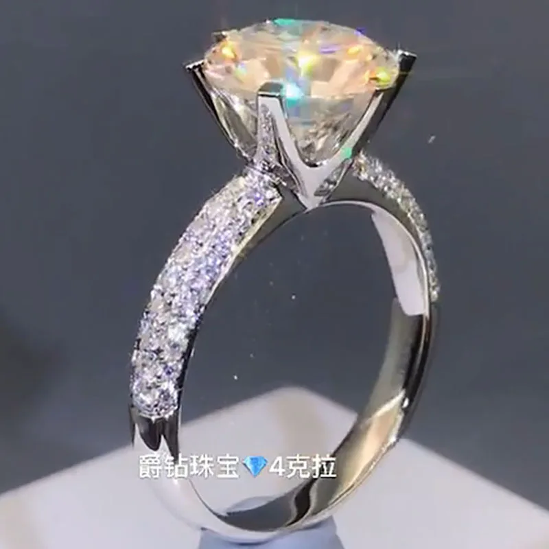 10K белое золото 1 2 3 5 карат ряда круглое Moissanite бриллиантовое кольцо для женщин