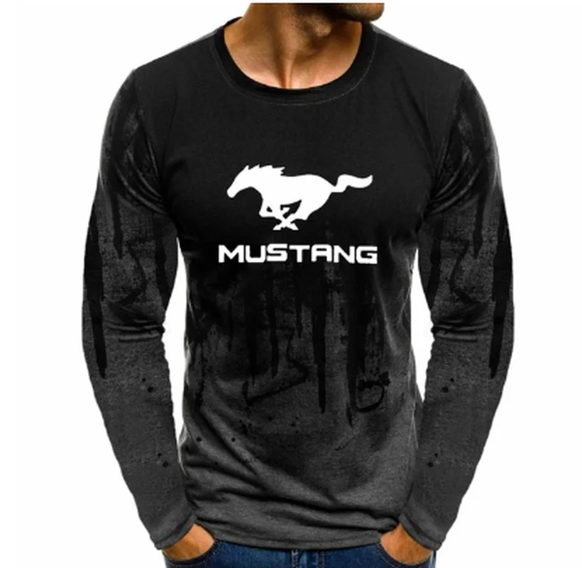 

NEW Autumn Long-Sleeve T shirt Men Gradient Color for Ford Mustang Print Fitness Tee Shirt Top Casual Hiphop Streetwear T-shirt