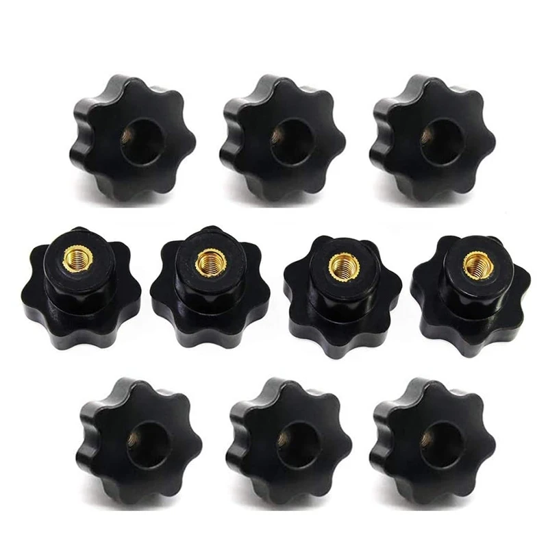 

10PCS M6 Female Knob Screws M6 x 32mm Female Threaded Star Head Clamping Knob Grip Black
