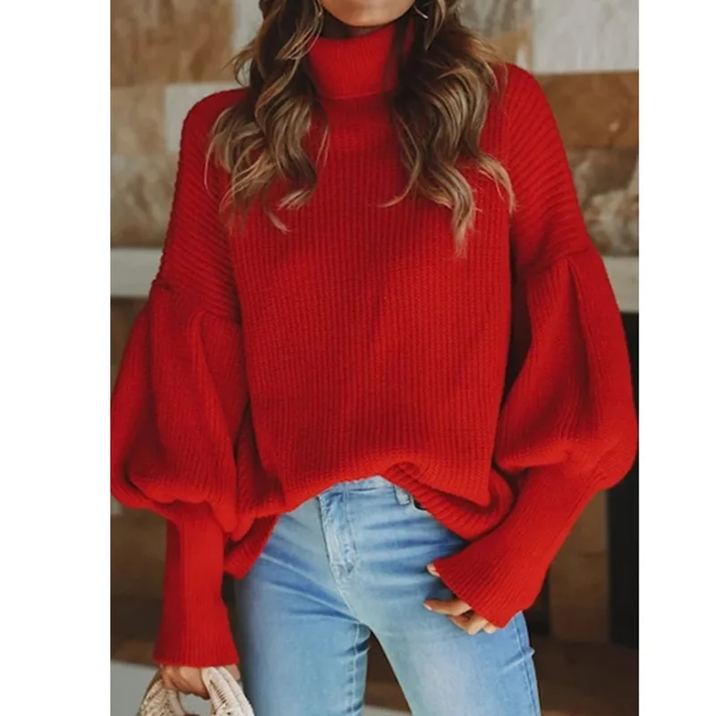 Осенне-зимний свободный свитер с высоким воротом повседневный женский джемпер