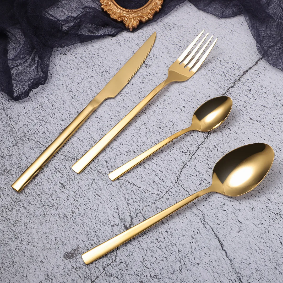 

Kitchen Tableware Gold Cutlery Dinner Set Stainless Steel Dinnerware Set 4Pcs Mirror Silverware Flatware Cutlery Dropshipping