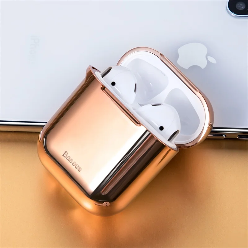 Чехол Baseus с глянцевым блестящим покрытием для AirPods 2 1, портативные наушники, защитная крышка для Air Pods, с крючками для защиты от потери