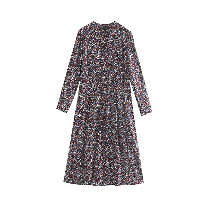 Осеннее элегантное платье миди с цветочным принтом женские длинные рукава