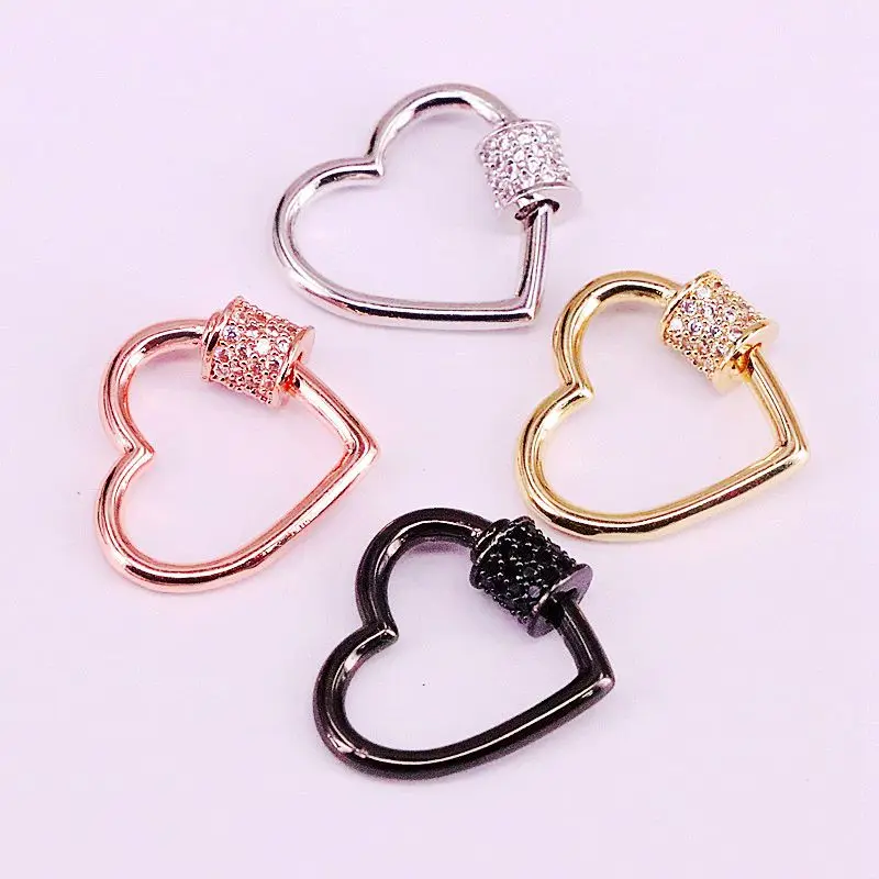 6 шт., CZ Micro Pave застежка сердечко, розовое золото, серебро, черный, золотые цепочки и браслеты, фурнитура