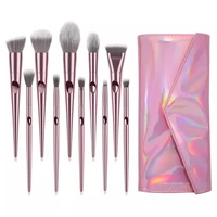 new 10 makeup brush sets super soft pink fingerprint laser cosmetic bag
