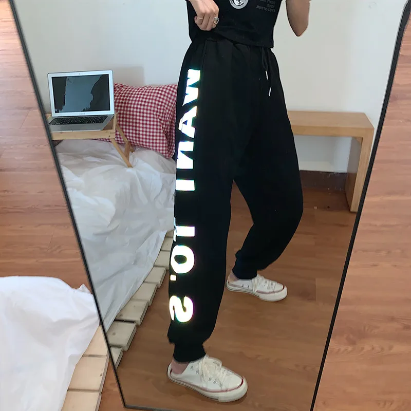 Новые модные женские брюки 2020 Мешковатые повседневные со светоотражающими