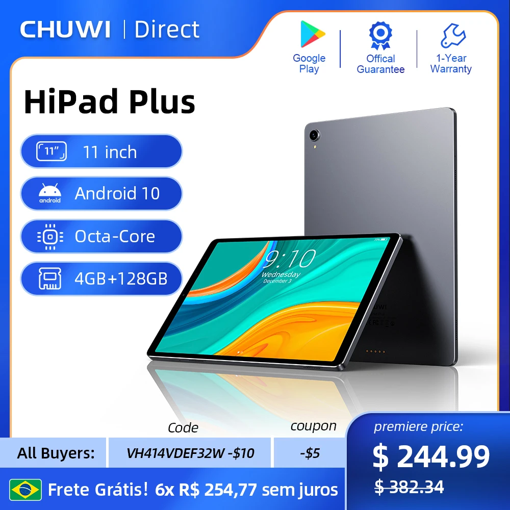 

CHUWI HiPad Plus 11 Inch 2K IPS Tablet 2176x1600 Mail-G72 Octa Core 4GB RAM 128GB ROM Tablets PC Android 11 Dual band wifi