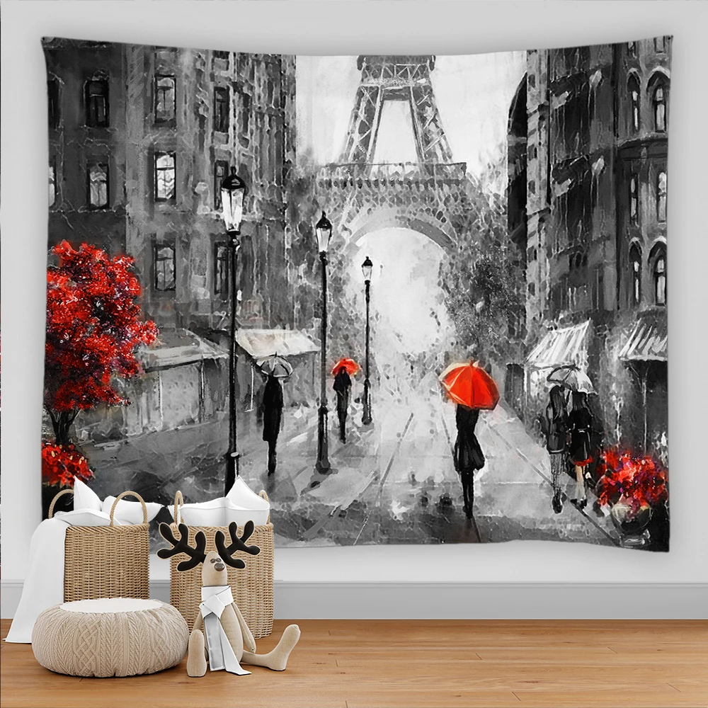 

European Street Landscape Paris Tower Printing Tapestry Hippie Wall Hanging Bohemian Wall Tapestries Backdrop Wall Cloth Carpet