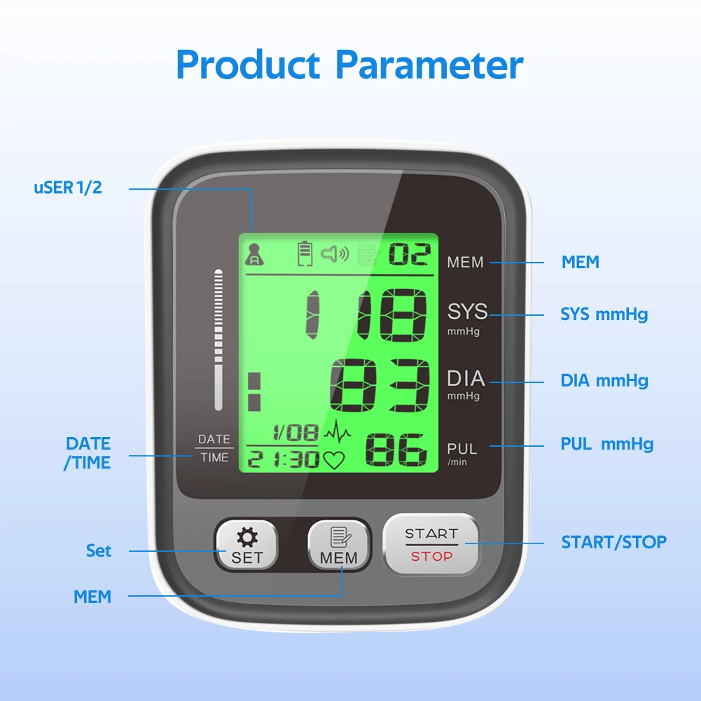 

Arm Blood Pressure Monitor Digital Automatic Medical Equipment Portable Heart Beat Rate Pulse Meter Rechargeable Sphygmomanomete
