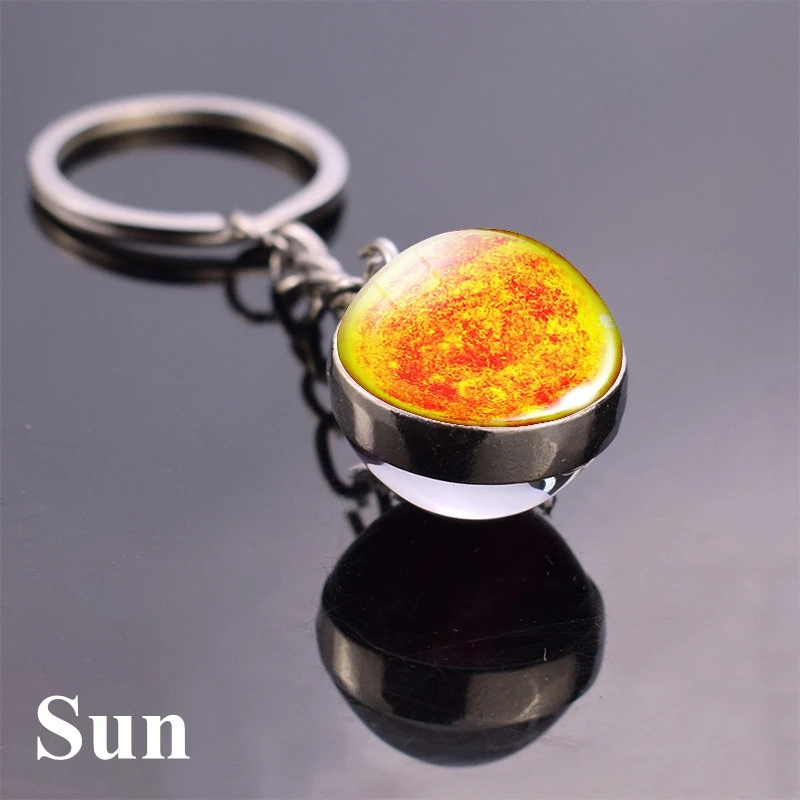 sun Galaxy Keychain Луна земля Туманность космическая галактика брелок Солнечная система планета брелок солнце Марс двухсторонний стеклянный шар брелок - Цвет: sun Galaxy Keychain