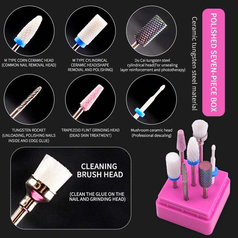 7 шт./кор. сверло набор сверла для ногтей Керамика Вольфрам гель маникюрный