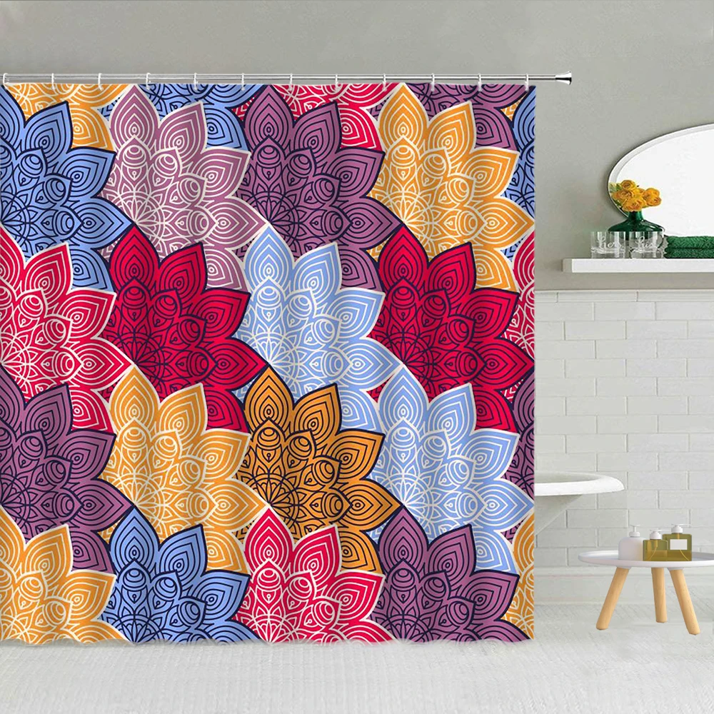 Цветная креативная занавеска для душа с цветочным принтом мандалы