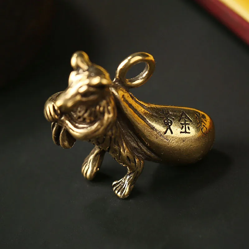 Медная счастливая мышь богатство крыса Латунь Брелок для автомобиля золотые