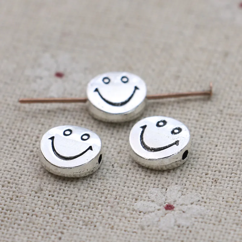 

15Pcs Antique Silver Plated Round Smile Face Loose Spacer Beads for Jewelry Making Bracelet DIY Findings 10mm