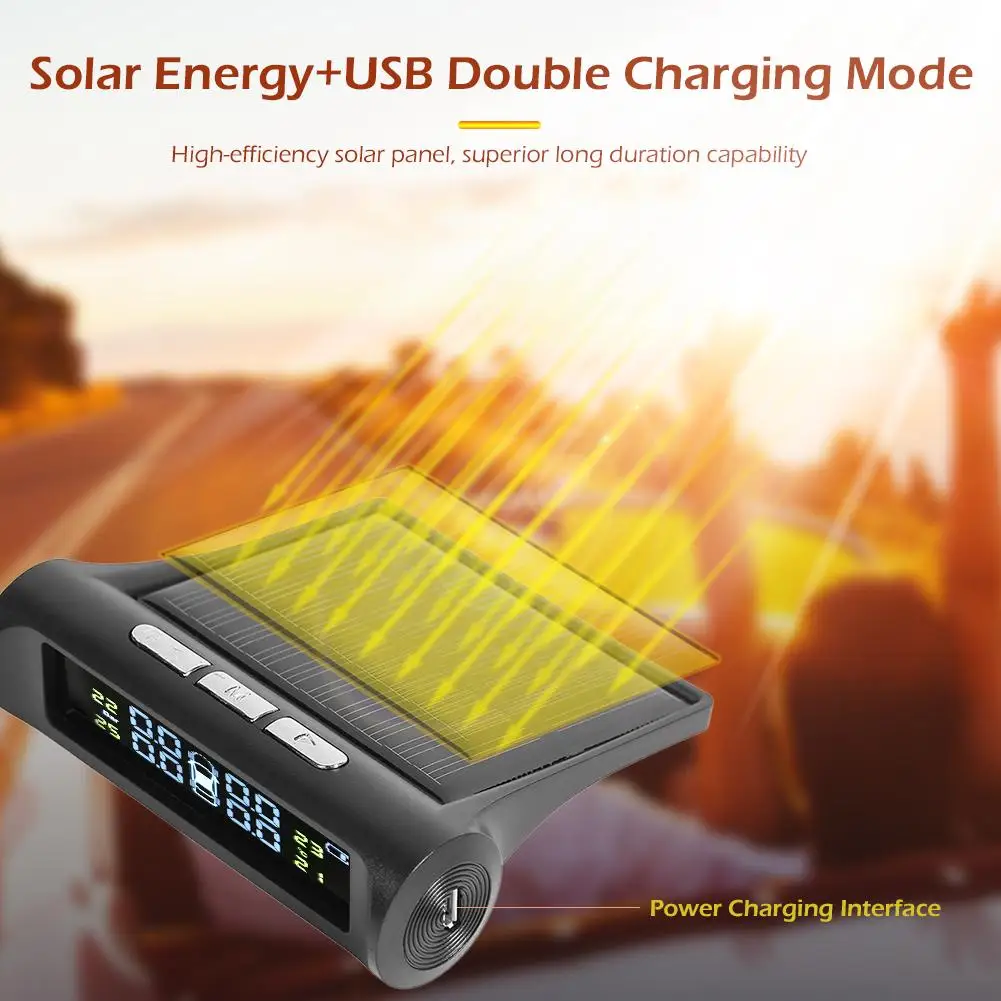 

Solar TPMS Car Tire Pressure Monitoring Alarm System LCD Display Voice High Temperature Alarm System with 4 Sensors Tpms Sensor