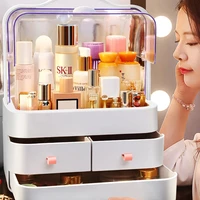 transparent makeup dustproof cosmetics storage box rack desktop skin care product lipstick beauty storage drawer portable handle