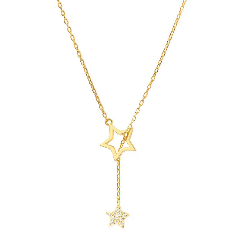 

Simple full diamond five pointed star Pendant Necklace, fashion cool and romantic, female clavicle chain