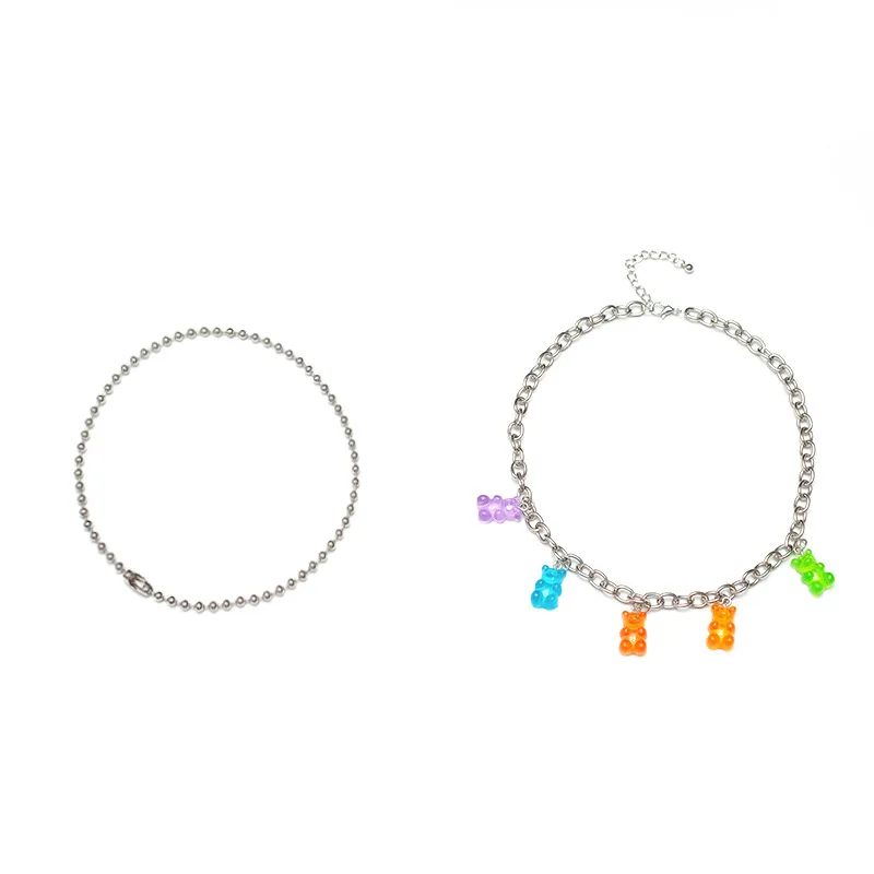 

5Colors Rainbow Pride Cute Jelly Bear Gummy Necklaces for Women Girls Cool Punk Hip Hop Resin Necklaces Accessories