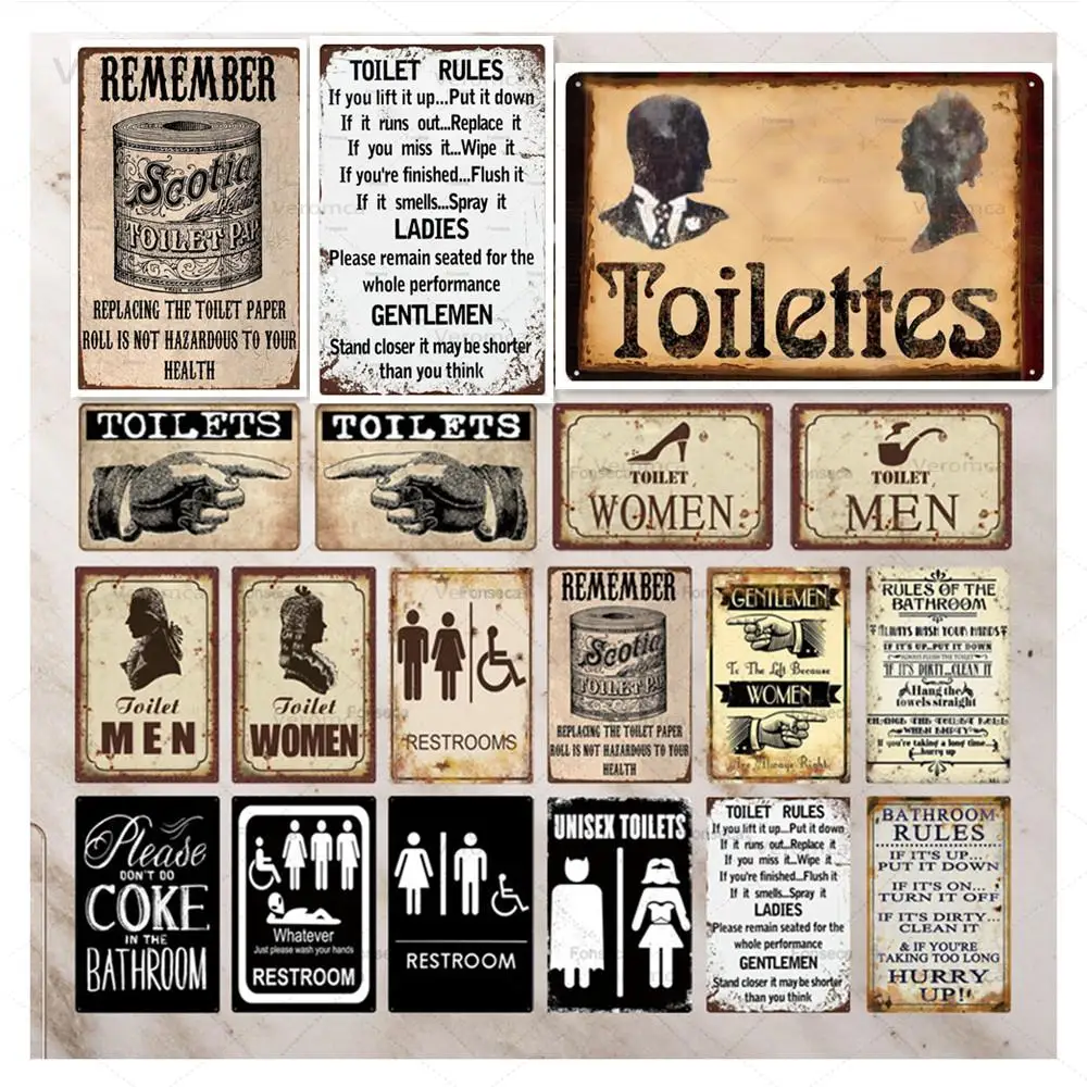 Металлическая табличка для туалета винтажная Жестяная Табличка ванной комнаты