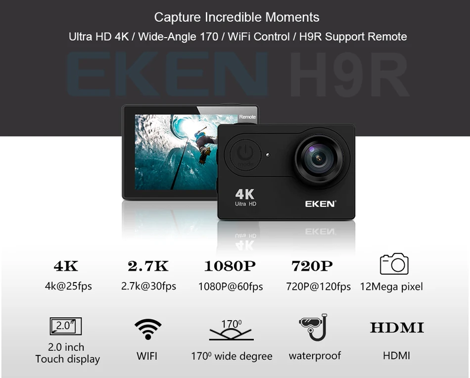 DHL eken H9 H9R ультра FHD 4K 25FPS Wi-Fi экшн-Камера Водонепроницаемый 1080p 60fps подводный go удаленного Спортивная камера extreme pro