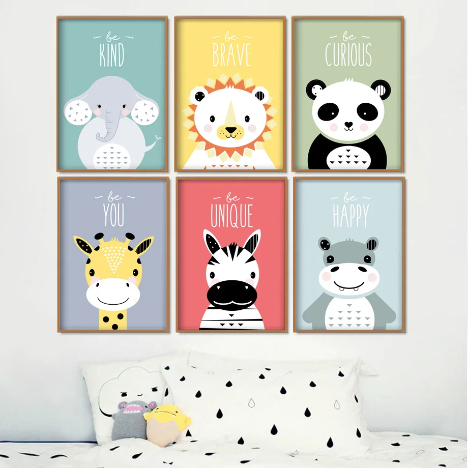 Lion Panda Giraffe Zebra Nursery Wall Art Canvas Painting Cartoon Nordic Posters &amp Prints Pictures Girl Boy Kids Room Decor | Дом и сад