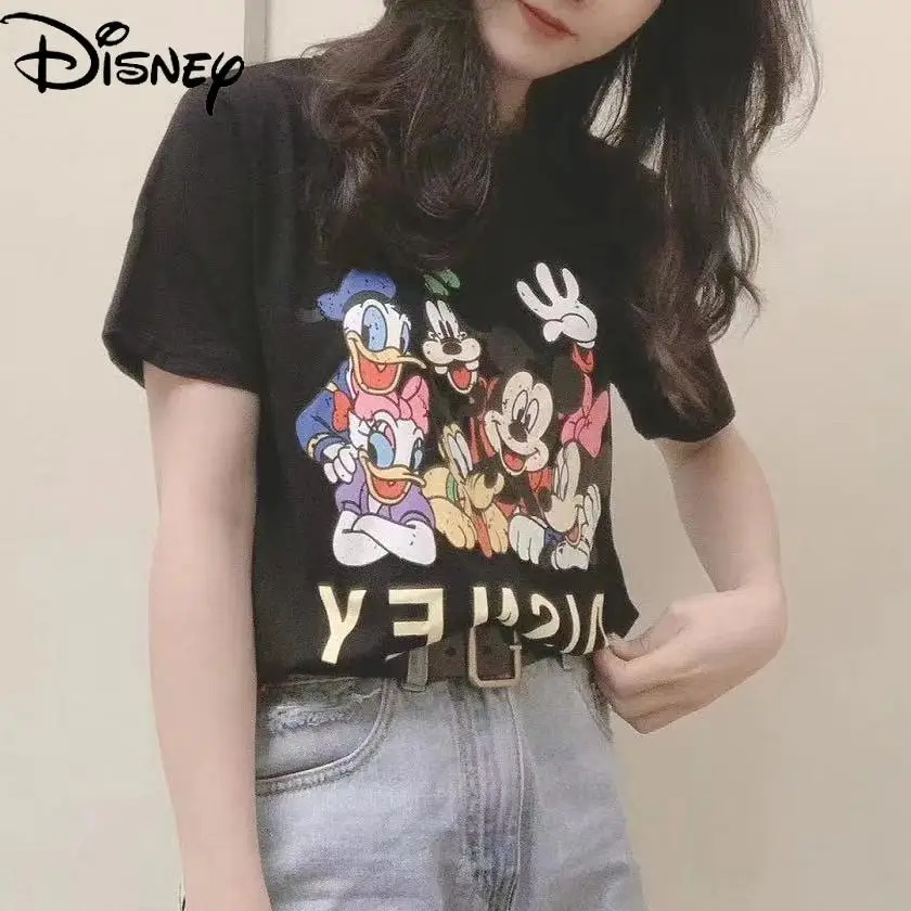 

Disney Ladies Summer Fashion Cartoon Printing Casual T-shirt Simple and Comfortable Pure Cotton Round Neck Sweet Short Sleeves