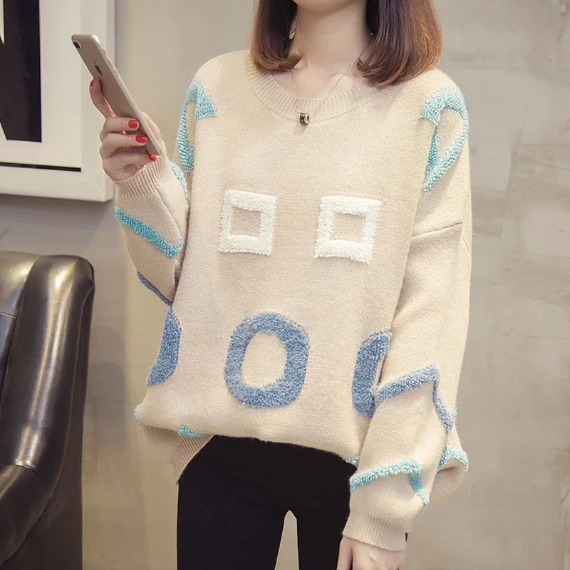 Свитер женский вязаный с длинным рукавом оверсайз пуловер Рождественский свитер