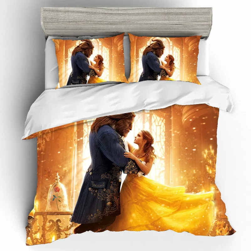 King size 3D печать постельных принадлежностей s красота и чудовище Комплект постельного белья пододеяльник простыни наволочки постельное белье домашний текстиль
