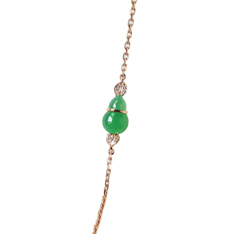 

[Temperament Intellectual] Jade Bracelet Women's 18K Gold Inlaid Diamond Natural Icy Jade Green Jade Gourd