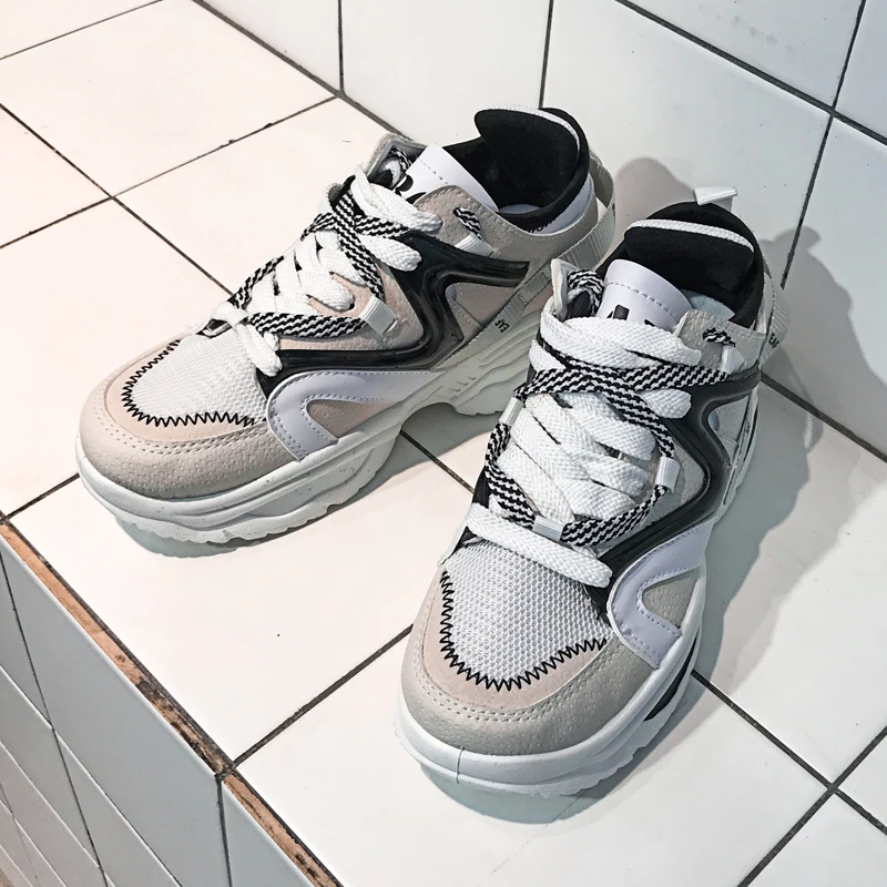 Весенняя женская Вулканизированная обувь Не сужающиеся книзу массивные