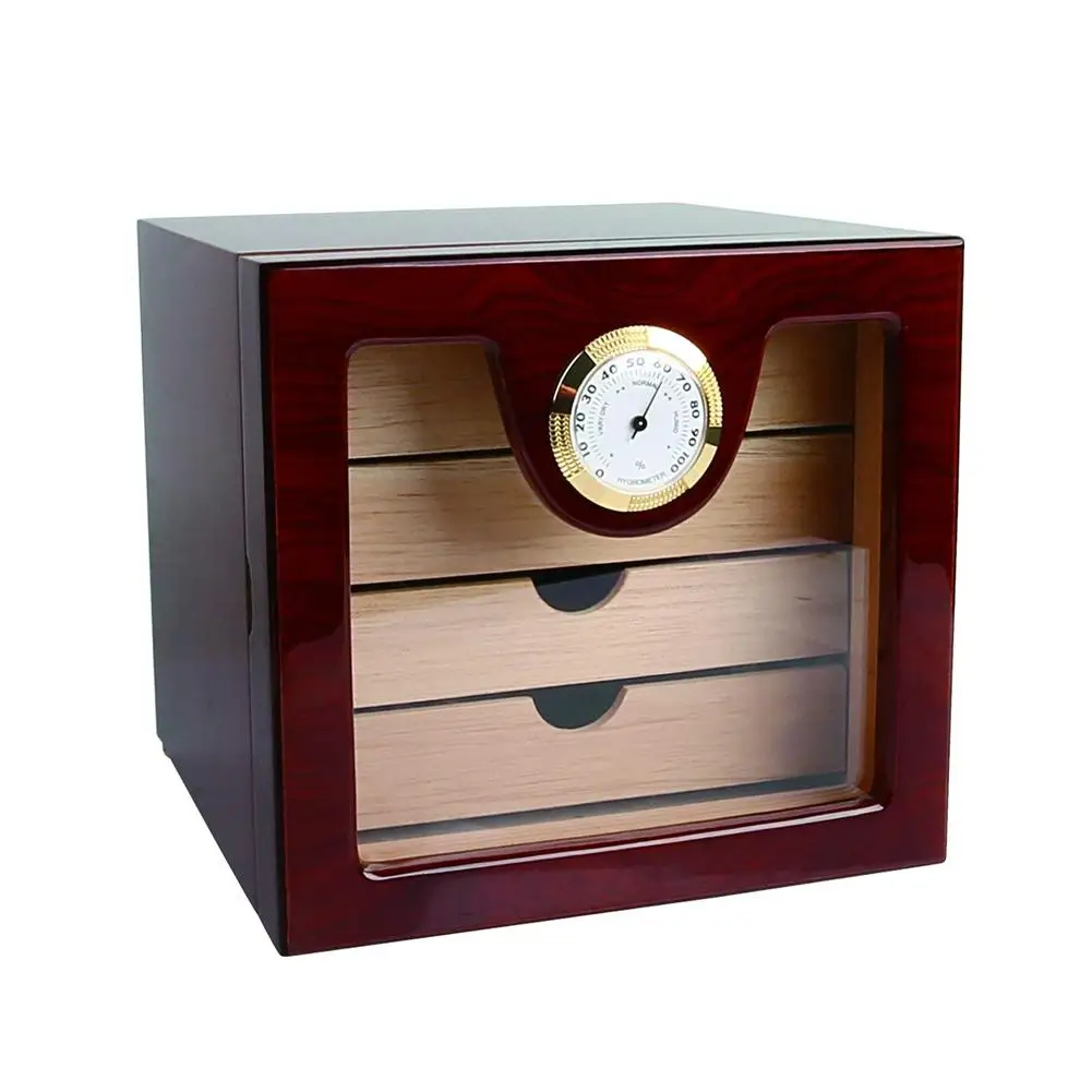 

Wooden Medium Cigar-4 Layer Drawers Humidor Cedar Wood Lined Humidifier Hygrometer