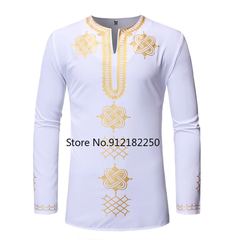 

Luxury Gold Bronzing Printed Shirt Men Hipster Slim Fit Long Sleeve African Clothes Men Hip Hop Streetwear Casual Chemise Homme