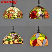 aosong tiffany pendant light contemporary led lamp fixtures decorative for home dining room
