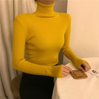 women turtleneck knitted sweater tops autumn spring female long sleeve pullover knitwear slim sweaters wdc8684