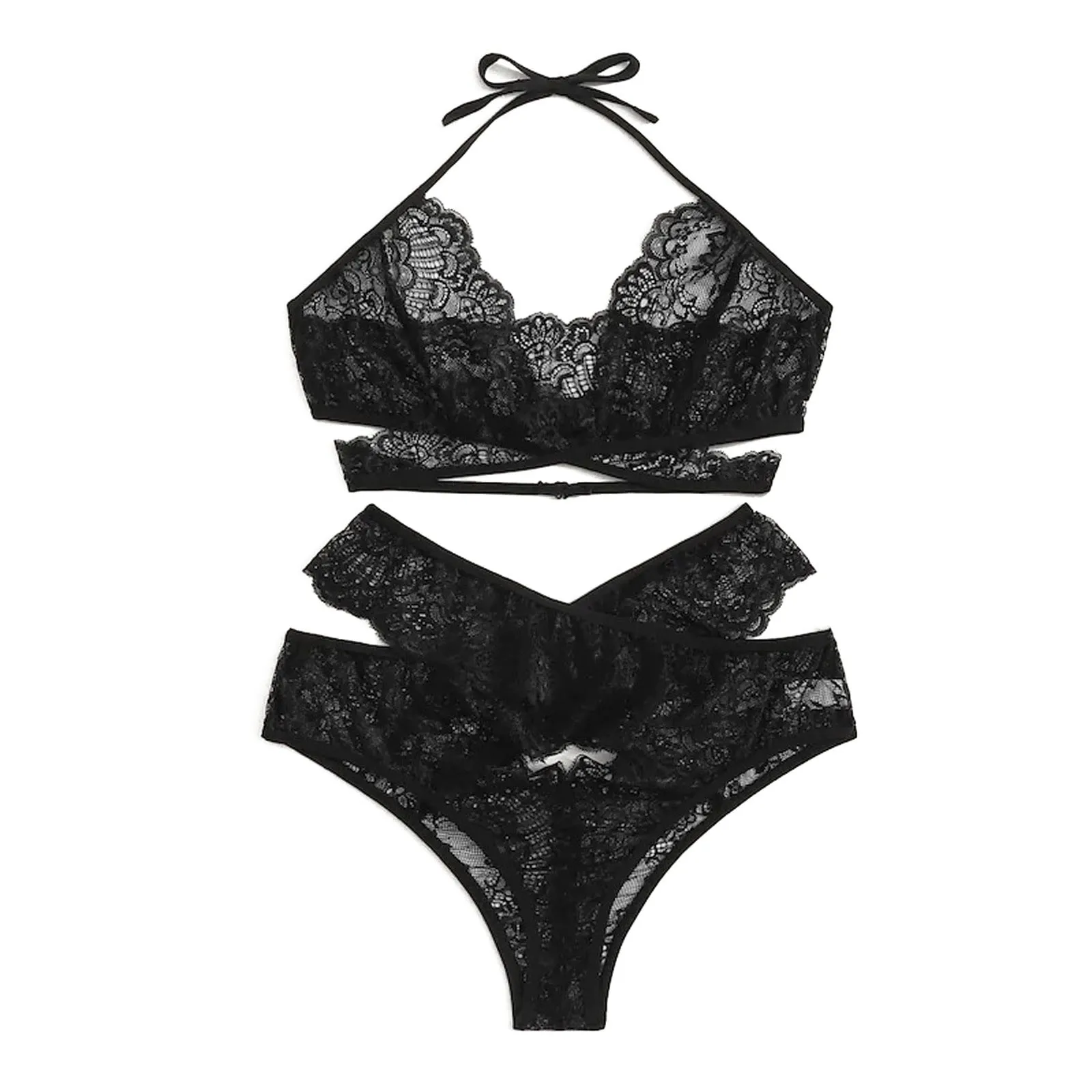 

S-3XL Sexy Lingerie Women Erotic Costume Hollow Out Lace Wireless Bra Thong Underwear Porno Lenceria Temptation Sleepwear Teddy